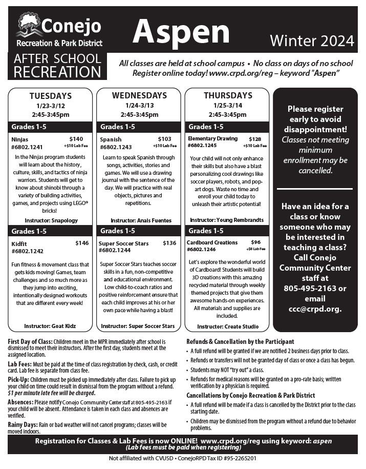  CRPD Winter Session Classes